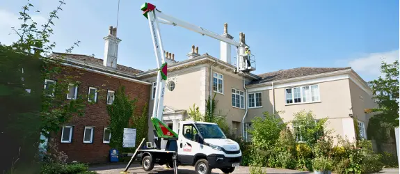 using our cherry picker on a commercial gutter cleaning job in Filwood, Northampton